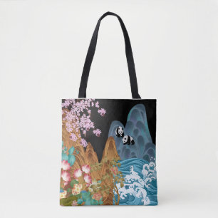 Cherry Trees Tsunami Waves With Pandas Tote Bag