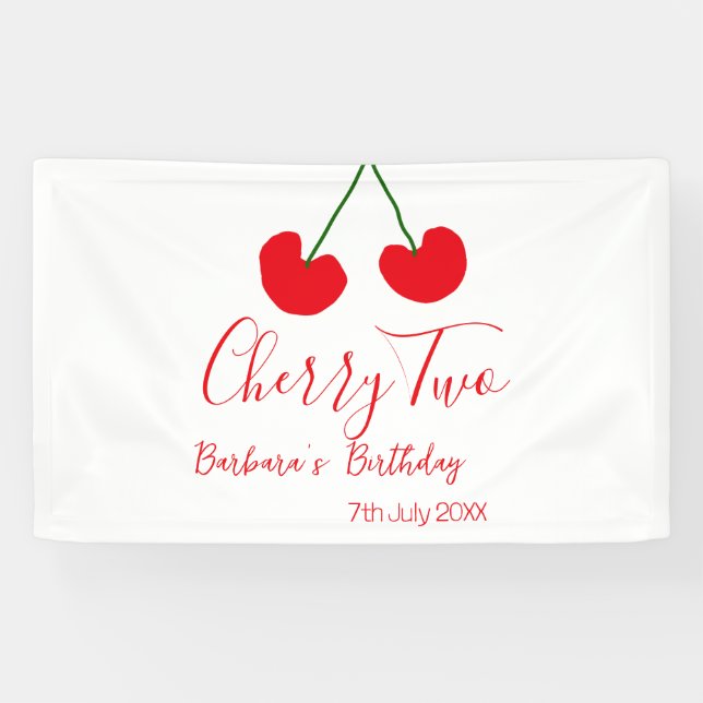 Cherry two 2nd birthday red cherry kids simple  banner (Horizontal)