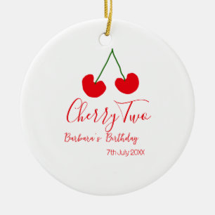 Cherry two 2nd birthday red cherry kids simple ceramic ornament
