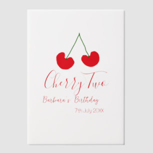 Cherry two 2nd birthday red cherry kids simple  vellum invitations