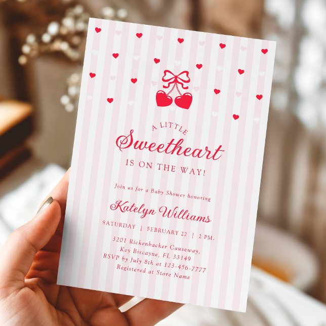 Cherry Valentine Bow Baby Shower Invitation (Creator Uploaded)
