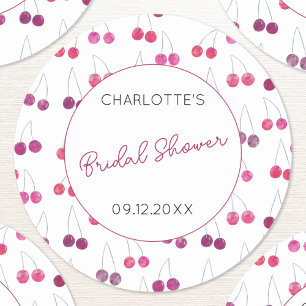 Cherry Watercolor Bridal Shower Personalized Classic Round Sticker