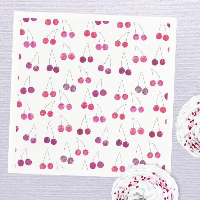 Cherry Watercolor Party  Napkin (Pretty watercolor cherry pattern party paper napkin)
