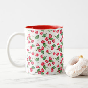 Cherry Watercolor Pattern Two-Tone Coffee Mug