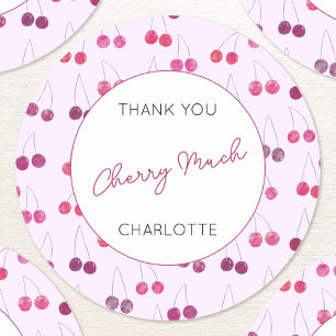 Cherry Watercolor Personalised Thank You Classic Round Sticker
