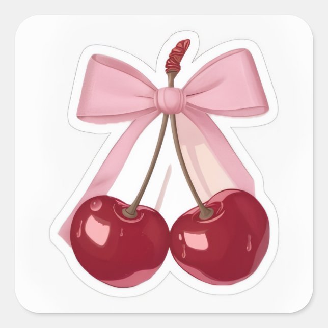 CHERRY WITH BOW SQUARE STICKER (Front)