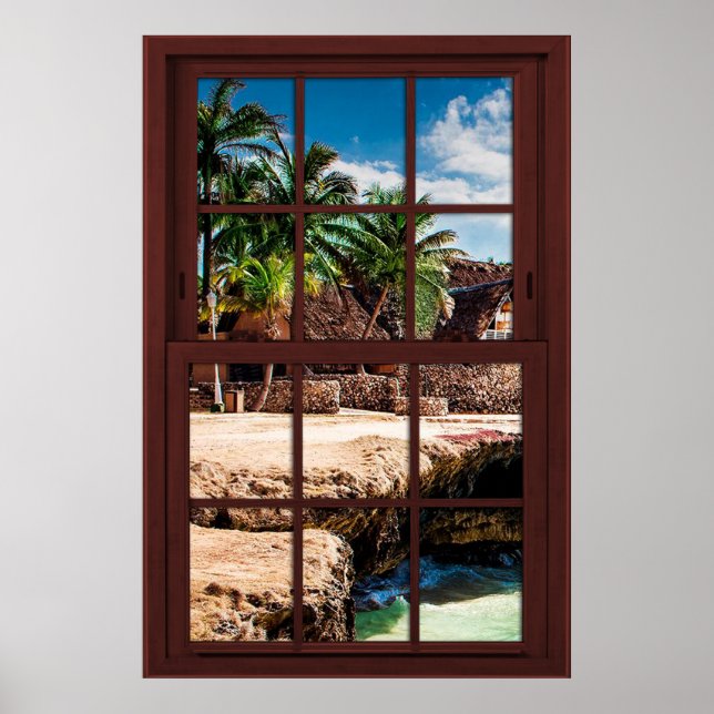 Cherry Wood Picture Caribean View Poster (Front)