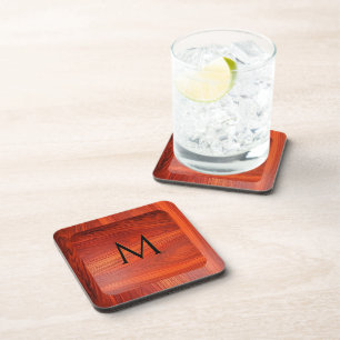 Cherry wood texture custom monogram. coaster
