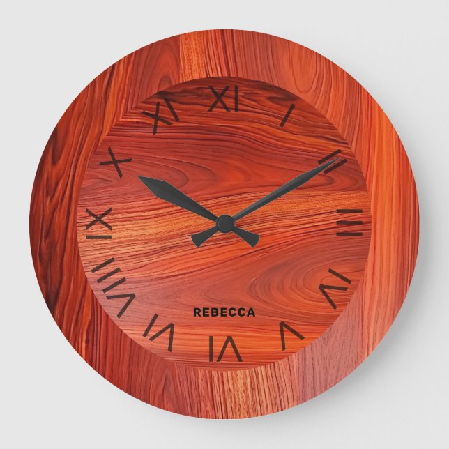 Cherry wood texture custom monogram large clock (Front)