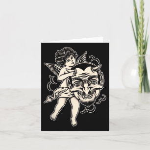 Cherub And Satan Traditional Tattoo Blackwork  Card