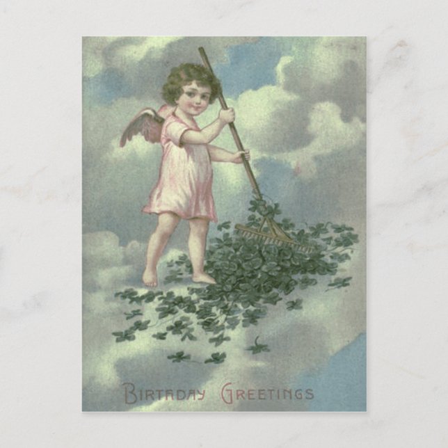 Cherub Angel Four Leaf Clover Rake Postcard (Front)