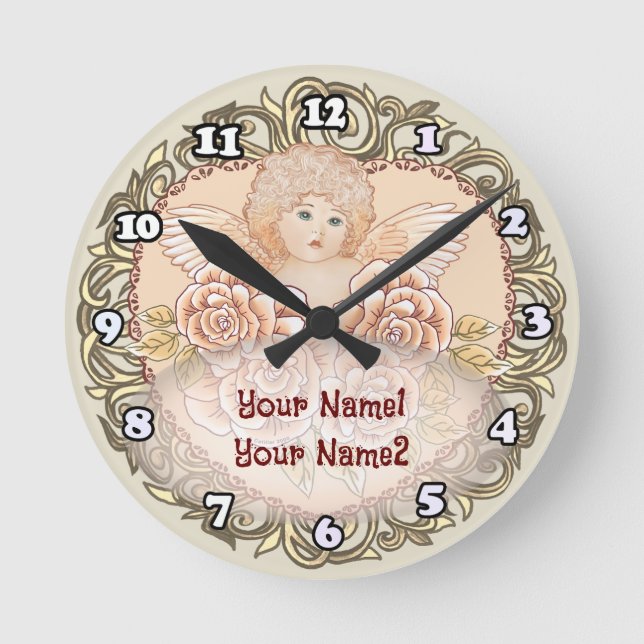 Cherub Angel Heart  Round Clock (Front)