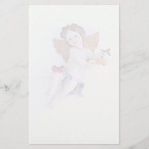 Cherub angel holding peaches stationery