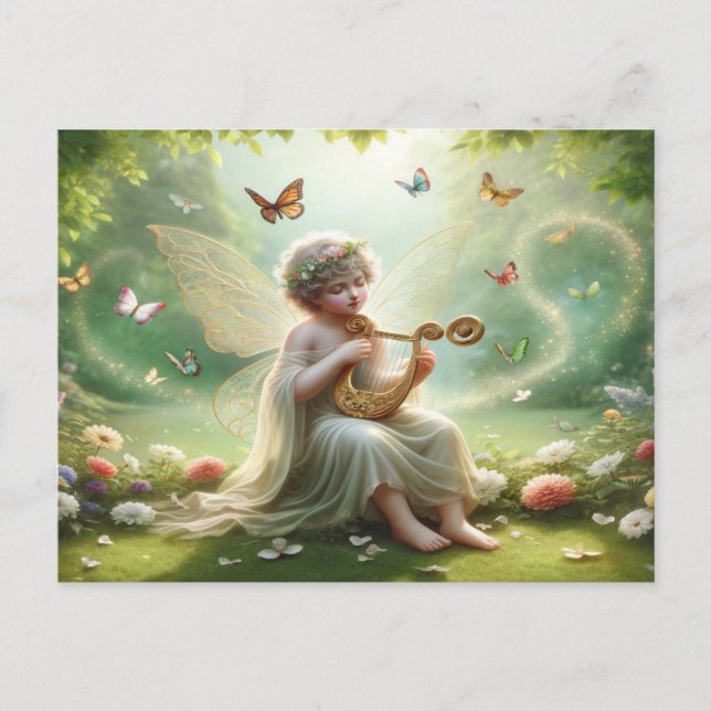 Cherub Angel Playing Harp Postcard (Front)