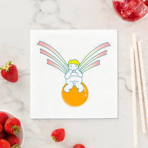 Cherub Angel Sitting on Orange Sphere Napkin