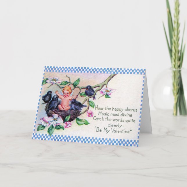 Cherub Blue Birds Vintage Valentines Day Card (Front)