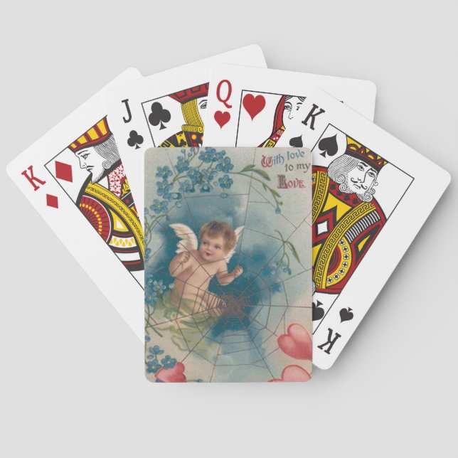Cherub Cupid Cobweb Forget-Me-Not Heart Playing Cards (Back)