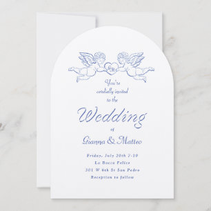 Cherub Cupid Couple Holding Heart Wedding Invitation