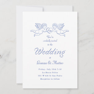Cherub Cupid Couple Holding Heart Wedding Invitation