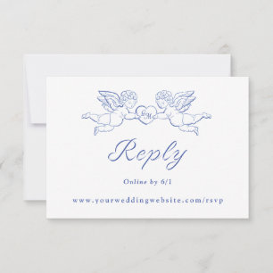Cherub Cupid Couple Holding Heart Wedding Online RSVP Card