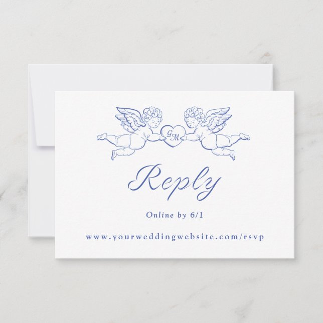 Cherub Cupid Couple Holding Heart Wedding Online RSVP Card (Front)