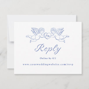 Cherub Cupid Couple Holding Heart Wedding Online RSVP Card