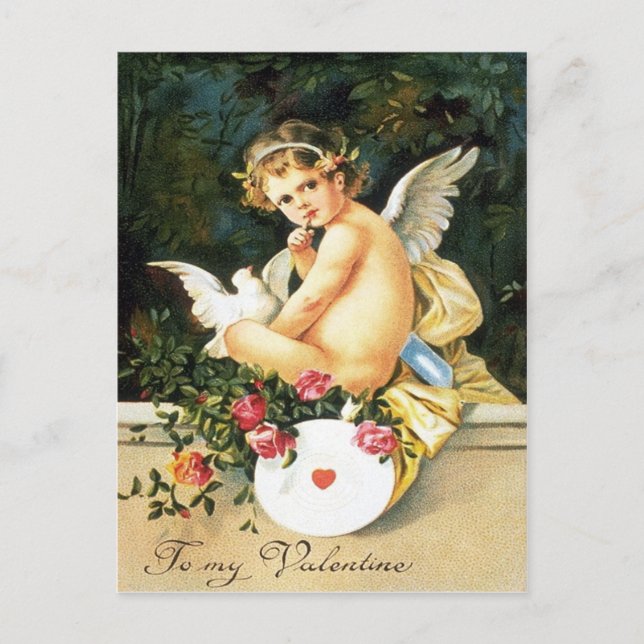 Cherub Cupid Dove Rose Heart Postcard (Front)