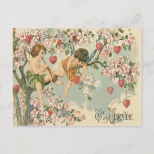 Cherub Cupid Flute Magnolia Tree Heart Postcard