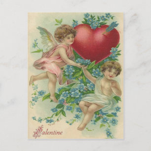 Cherub Cupid Heart Arrow Forget-Me-Nots Postcard