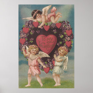 Cherub Cupid Heart Violets Valentine Poster