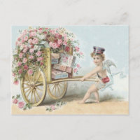 Cherub Cupid Mail Rose Candy Cart