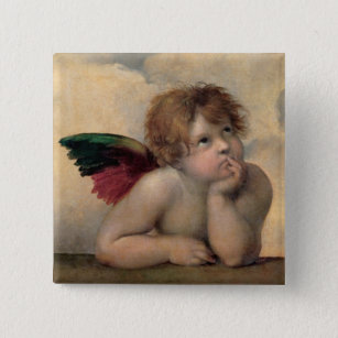 Cherub from Sistine Madonna by Raphael 15 Cm Square Badge