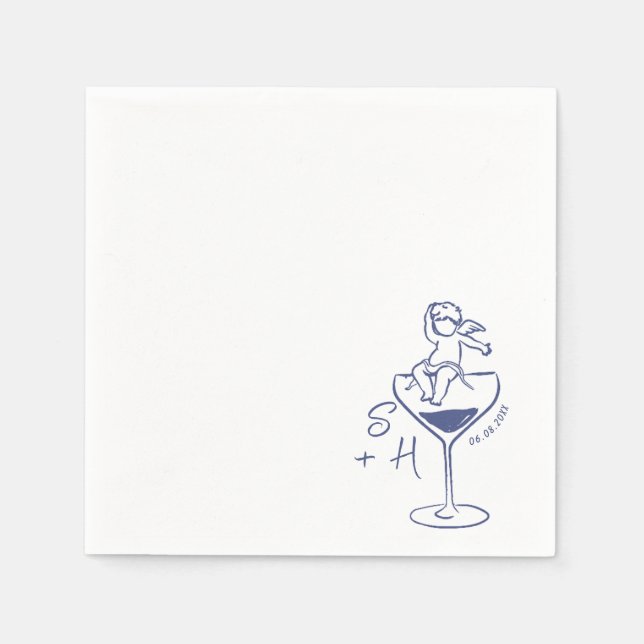 Cherub Hand Drawn Cupid Icon Cocktail Wedding  Napkin (Front)