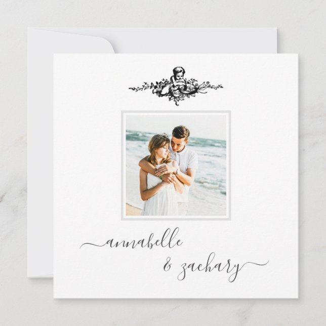 *~* Cherub Rings QR PHOTO AR6 RSVP Wedding Invitation (Front)