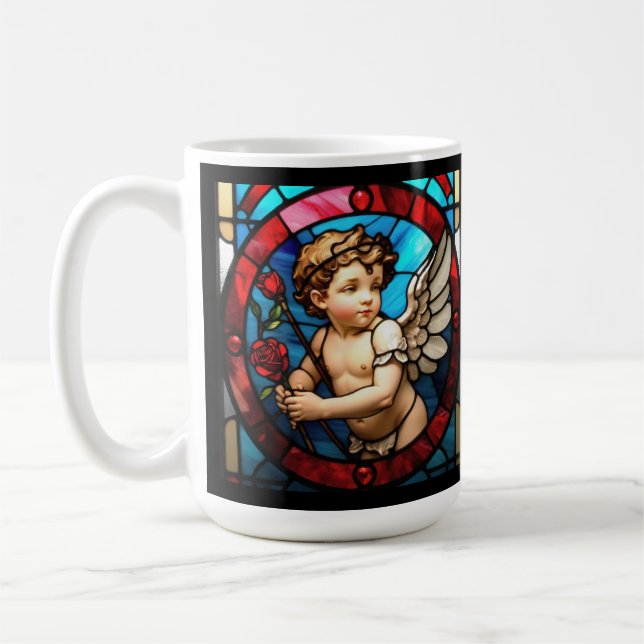 Cherub Stained Glass Mug: Love is Patient Kind Coffee Mug (Left)
