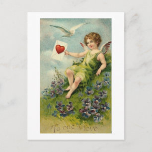 Cherub with Love Letter and Love Bird Postcard
