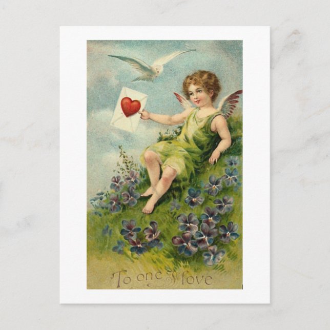 Cherub with Love Letter and Love Bird Postcard (Front)