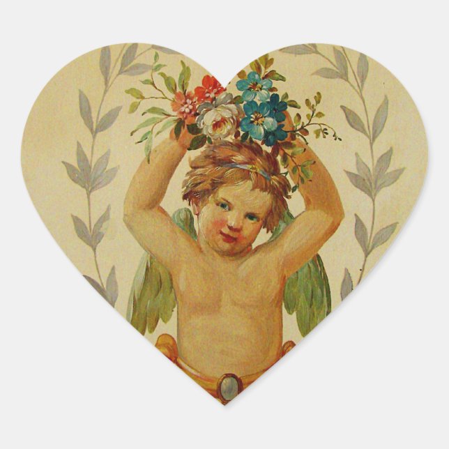 Cherub with Posies Heart Sticker (Front)