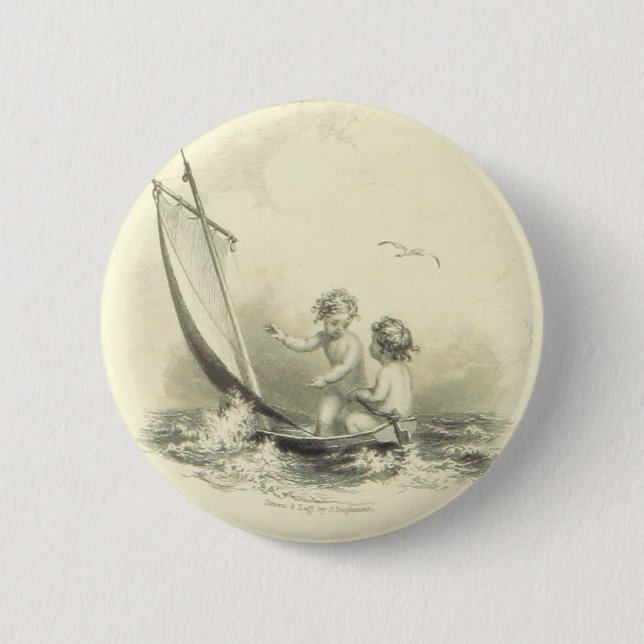 Cherubs - Angels on the Water Engraving 6 Cm Round Badge (Front)