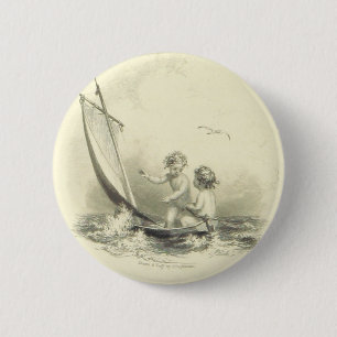 Cherubs - Angels on the Water Engraving 6 Cm Round Badge