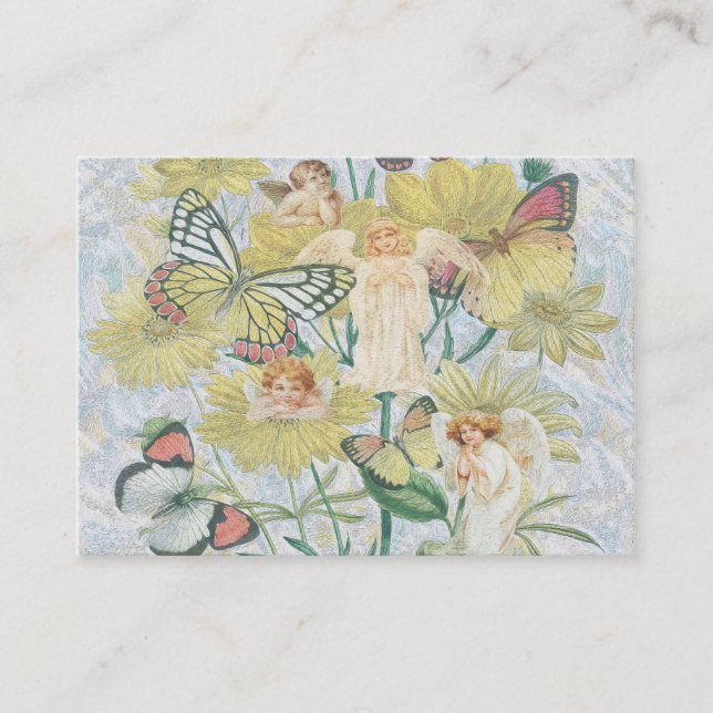 Cherubs, Butterflies and Flowers in Yellow Business Card (Front)