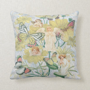 Cherubs, Butterflies and Flowers in Yellow Cushion