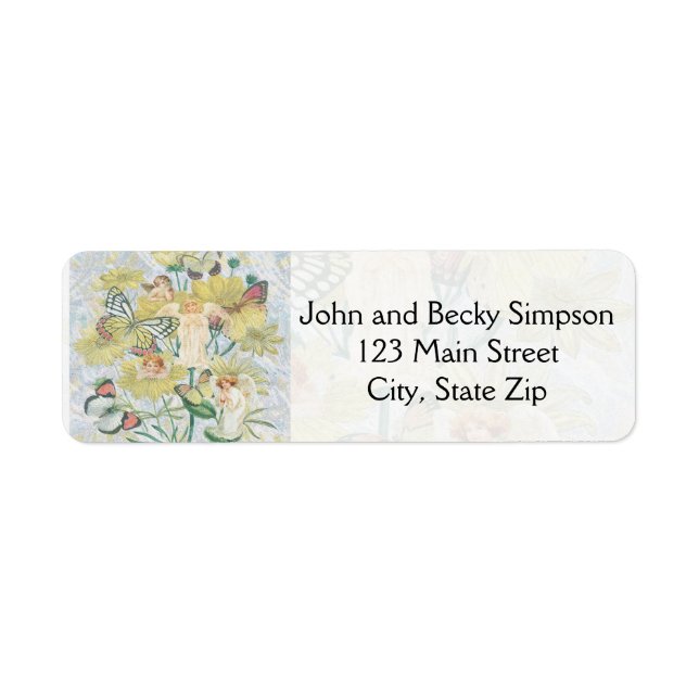 Cherubs, Butterflies and Flowers in Yellow Return Address Label (Front)