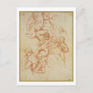 Cherubs, early 17th century (red chalk on paper) postcard