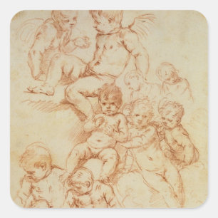 Cherubs, early 17th century (red chalk on paper) square sticker