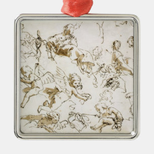 Cherubs, early 18th century (pen and ink and wash metal tree decoration