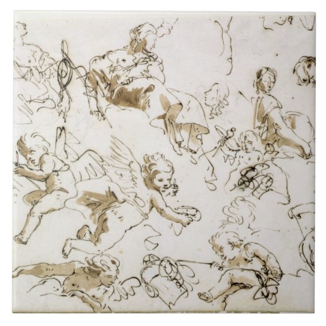 Cherubs, early 18th century (pen and ink and wash tile (Front)