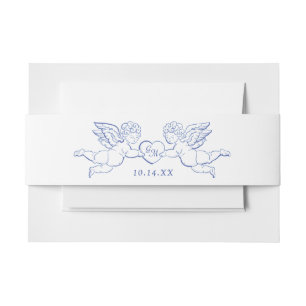Cherubs Holding Heart Couple Cupids Initials Invitation Belly Band