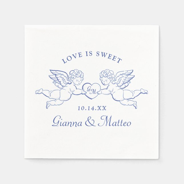 Cherubs Holding Heart Couple Cupids Initials Napkin (Front)