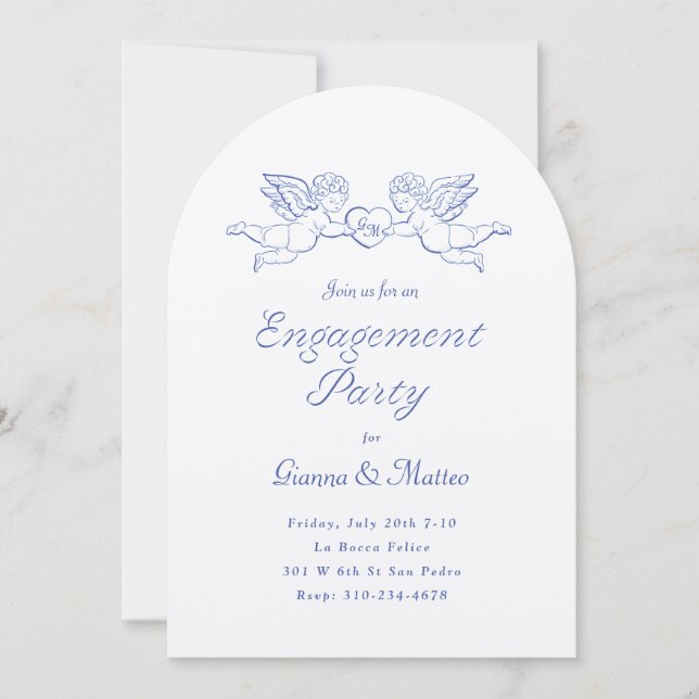 Cherubs Holding Heart Couples Engagement Party Invitation (Front)